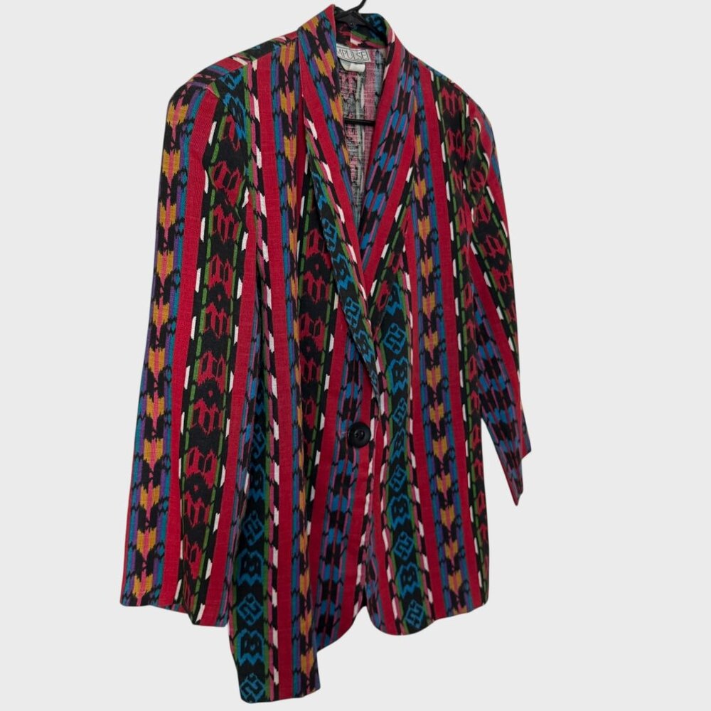 Vintage 90's Boho Banded Tribal Print Blazer Jacket Multicolor Women's Medium - Picture 3 of 11